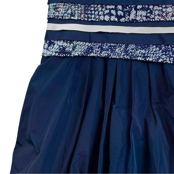 BCBG MaxAzria Milo Sequined Peplum Strapless Dress Navy White Size 2 - Picture 4 of 8